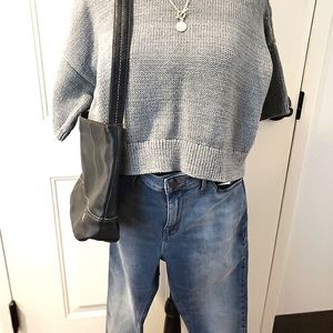 Banana Republic Classic Chunky Grey Cropped Short Sleeved Sweater Size S